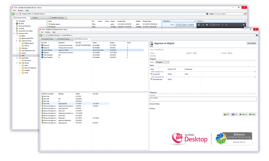 Alfred Desktop Alfresco user interface