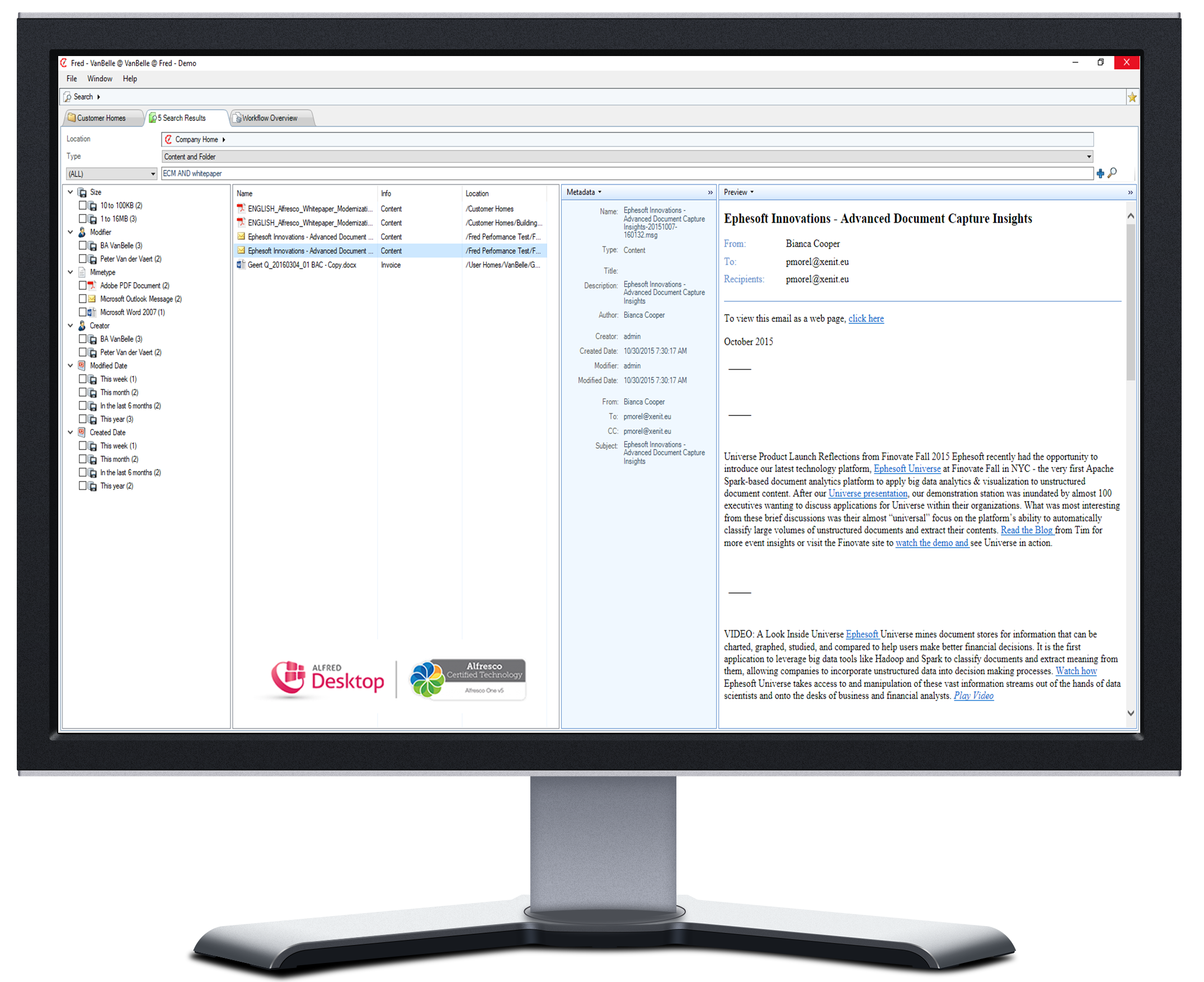 Alfresco user interface
